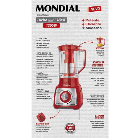 Imagem de Liquidificador Mondial Turbo Inox 1200W L-1200 Ri 220V