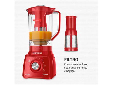 Imagem de Liquidificador Mondial Turbo Power L-99-FR com Filtro 3 Velocidades 500W Vermelho