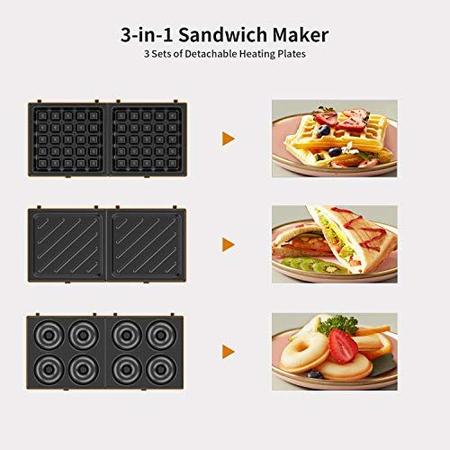 Imagem de Liven C-2 Single Mini Waffle Maker, Sandwich Maker,Donuts Maker 3-em-1 Waffle Iron, Paninis Press Grill Revestimento destacável antiaderente, fabricante de café da manhã (Rosa) ...
