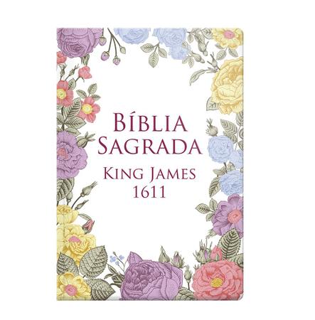 Imagem de Livro - Bíblia King James 1611 - Capa semi luxo flores coloridas