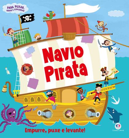 Conjunto de piratas com navio e ouro