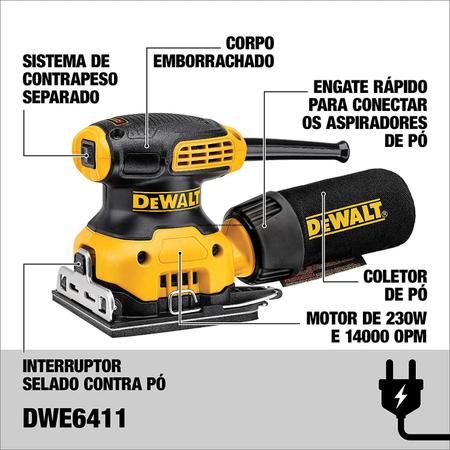 Imagem de Lixadeira Orbital 225w C/ Coletor Dwe6411 Dewalt 1/4 Folha