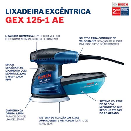 Lixadeira Orbital Bosch GEX 125-1 AE 250W Disco De Lixa Imagem de Lixadeira Orbital Bosch GEX 125-1 AE 250W Disco De Lixa