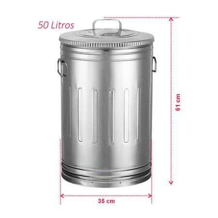 Imagem de Lixeira 50 litros lata de lixo americana aço galvanizado