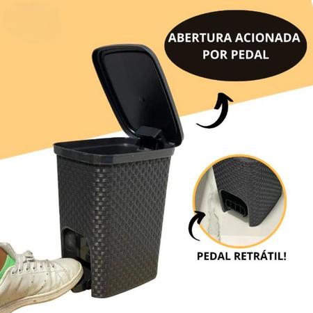 Imagem de Lixeira 7 Litros Multiuso Com Pedal Preto Montada Fácil De Limpar Cozinha Banheiro Escritório Quarto Cesto Lixo Plástico