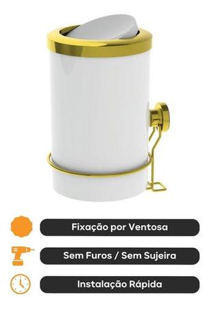 Imagem de Lixeira 8l Basculante Com Suporte Com Ventosa Branco Dourado