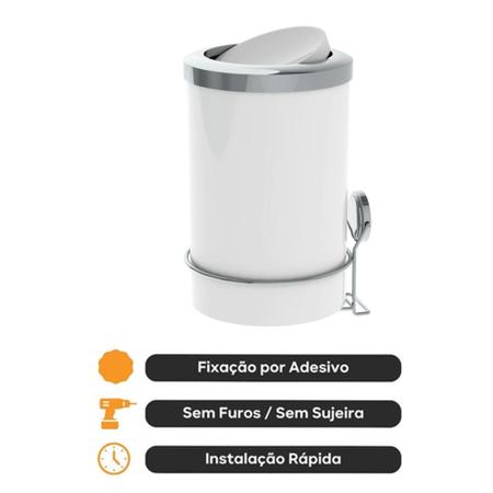 Imagem de Lixeira 8L Redonda Com Suporte Adesivo Branco Com Cromado