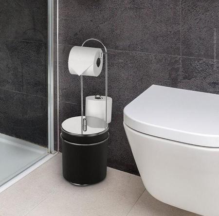 Imagem de Lixeira Banheiro Com Suporte Papel Higiênico Inox Premium