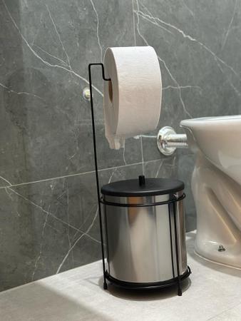 Imagem de Lixeira Banheiro Inox Com Suporte Papel Higiênico 6,3 Litros