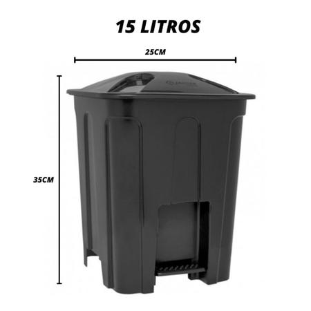 Lixeira Cesto De Lixo Grande Com Pedal Preta 40L, 20L, 15L e 7L