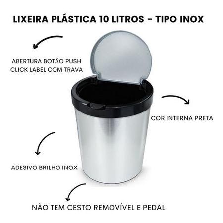 Imagem de Lixeira Cesto Tipo Inox Com Tampa Click 10 Litros Prata Luxo Banheiro Cozinha Quarto Escritório