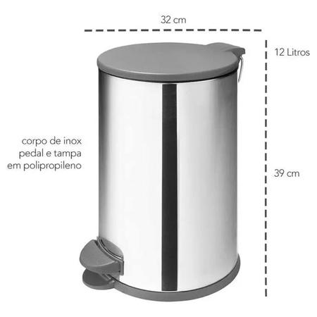 Imagem de Lixeira Com Pedal Lata de Lixo Cesto Inox 12 Litros Quarto Cozinha Banheiro