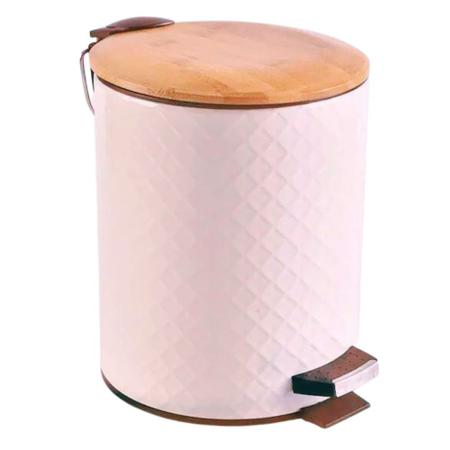 Imagem de Lixeira Com Pedal Tampa De Bambu 5L Luxo Cozinha Banheiro