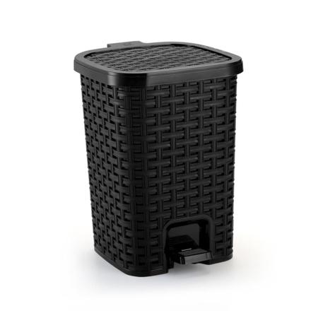 Imagem de Lixeira de Banheiro Cozinha Preta Smart 25 Litros Amortecedor Pedal Cesto de Lixo Rattan Tampa