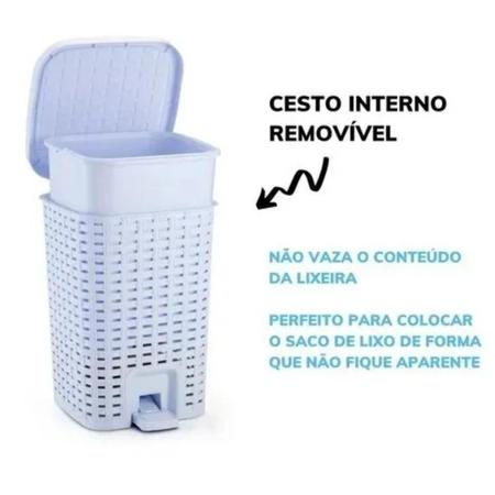 Imagem de Lixeira de Escritório Cozinha e Banheiro com Amortecedor com Cesto Removível Branca 15 Litros Pedal