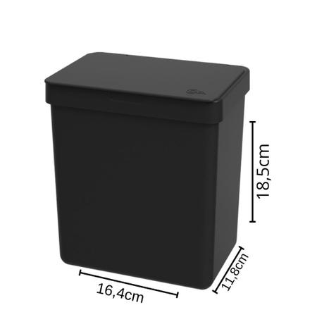 Imagem de Lixeira de Pia Single 2,5 Litros 16,4x11,8x18,5cm cor Preta Coza
