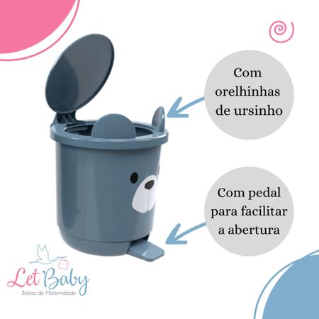 Imagem de Lixeira Infantil Decorada Ursinho Para quarto de Bebê 6,5 Litros PlasUtil Azul e Rosa