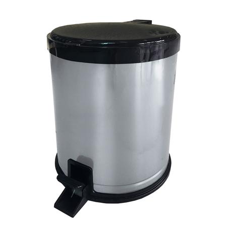 Imagem de Lixeira Inox 12 Litros Pedal Cesto De Lixo com Tampa Preta Banheiro Escritório Sala Cozinha Viel