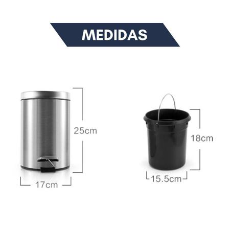 Imagem de Lixeira Inox 3L Com Pedal Emborrachado + Balde Independente