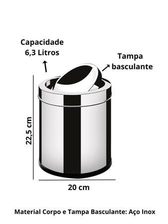 Imagem de Lixeira Inox De Lixo Banheiro Cozinha 6,3 Litros Basculante