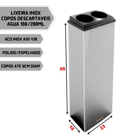 Imagem de Lixeira Inox Para Copos Descartáveis - Copos Duplos Agua