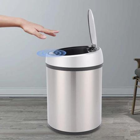 Imagem de Lixeira Inteligente com Sensor de Abertura Automática por Aproximação Banheiro Cozinha Lixo Aço Inox 8L DB04