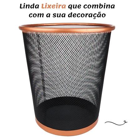 Imagem de Lixeira para escritório quarto 10l black rose gold preto dourado