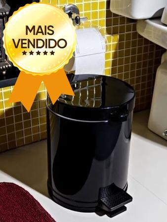 Imagem de Lixeira Pedal Cesto Lixo Banheiro Cozinha Recipiente Plastico Preta 4,5L-3516