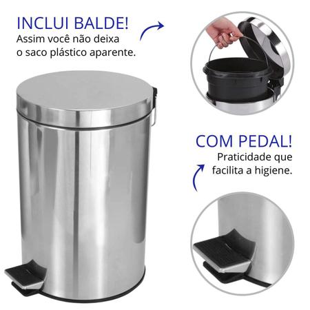 Imagem de Lixeira Pedal Inox Cesto Removível Cozinha Banheiro 3L 