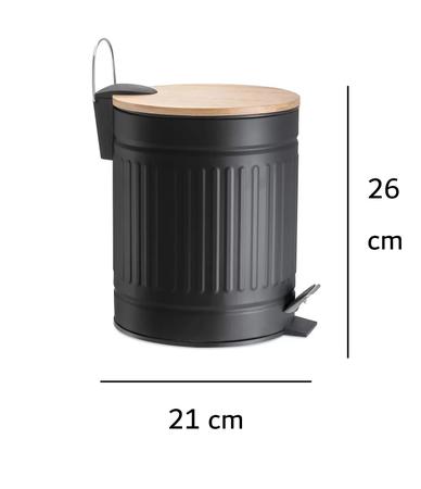 Imagem de Lixeira Preta para Banheiro 3 L em Aço Inox e Bambu Mek