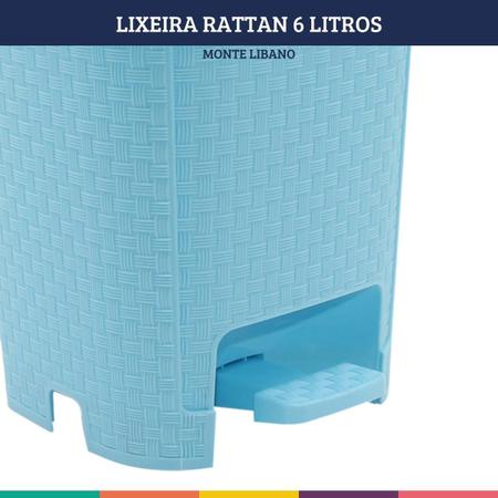 Imagem de Lixeira Rattan com Pedal 6 Litros Azul Bebê Monte Libano