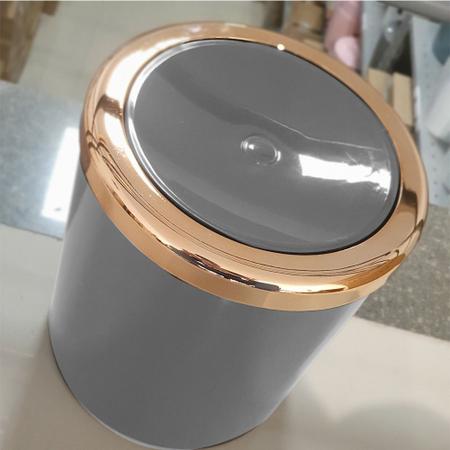 Imagem de Lixeira Redonda 5 Lts Tampa Rosé Gold Basculante Cesto Lixo