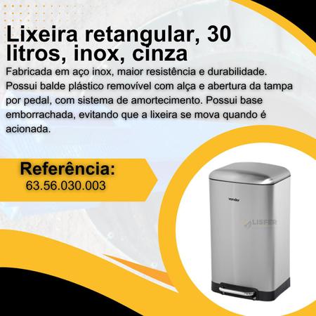 Imagem de Lixeira retangular 30 litros inox cinza - VONDER