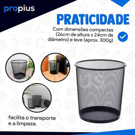 Imagem de Lixeira Talada Preta Metal Aramado 10 Litros Cesto De Lixo Banheiro Redonda Quarto Clínica Salão de Beleza Home Office