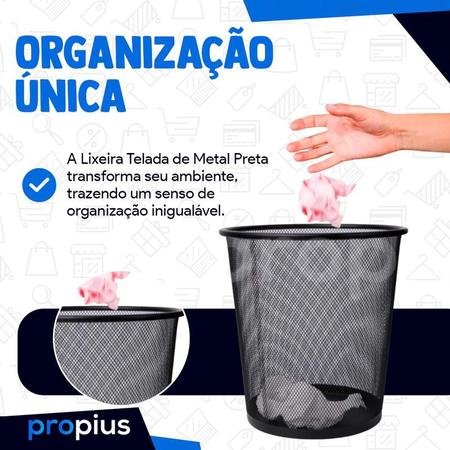 Imagem de Lixeira Talada Preta Metal Aramado 10 Litros Cesto De Lixo Banheiro Redonda Quarto Clínica Salão de Beleza Home Office