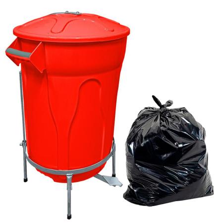 Imagem de Lixeira Vermelha com Pedal de Aço 60 L + Saco de Lixo 100 U