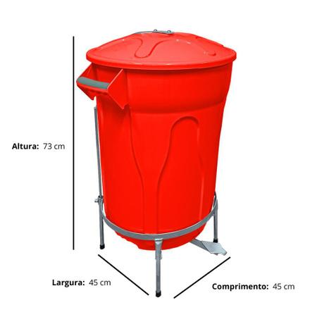 Imagem de Lixeira Vermelha com Pedal de Aço 60 L + Saco de Lixo 100 U