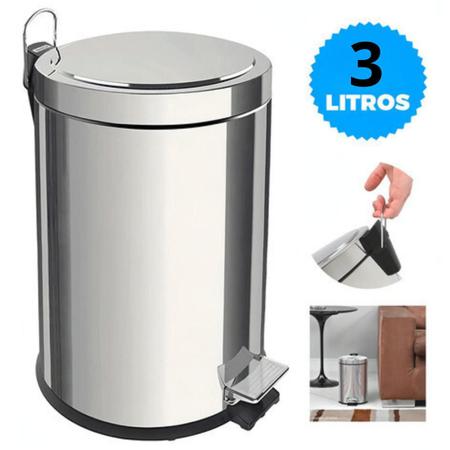 Imagem de Lixeiras Cesto Com Alça De Lixo Com Pedal 3,5 e 12 Litros Inox Banheiro Cozinha Escritorio Reforçado  Luxo