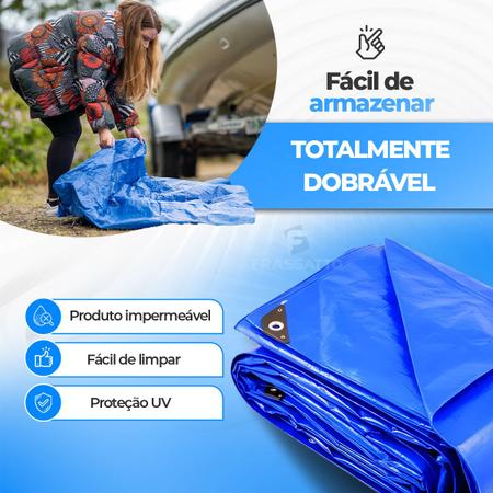 Imagem de Lona Azul Carreteiro Camping Piscina Impermeável 75g 4x3 Multiuso Reforçada