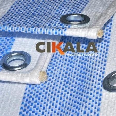 Imagem de Lona CK300 Listrada Branca x Azul 2x2 Metros para Barraca de Feira 100% Impermeável + Anti-mofo