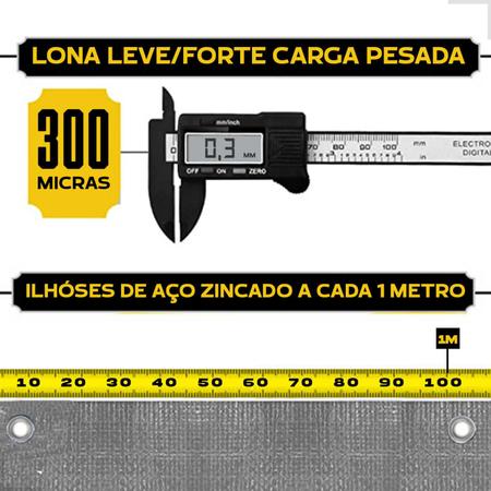 Imagem de Lona Plástica Cinza/Prata Impermeável 300 Micras Multiuso 6x8 / 8x6