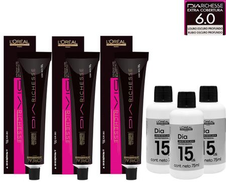 Loreal Kit Dia Richesse c/ 3 Tonalizantes 50g 6.0 Louro Escuro Profundo + 3  Rev. 15v - Loreal Professionnel - Tonalizante de Cabelo - Magazine Luiza