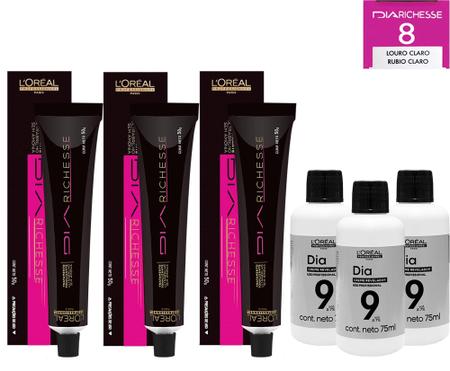 Loreal Kit Dia Richesse c/ 3 Tonalizantes 50g 8 Louro Claro + 3 Rev. 9v -  Loreal Professionnel - Tonalizante de Cabelo - Magazine Luiza