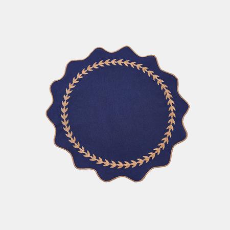 Lugar Americano Redondo Azul Cordão Folha Dourada 45x35Cm - Rafimex Imagem de Lugar Americano Redondo Azul Cordão Folha Dourada 45x35Cm