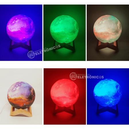 Imagem de Luminária 3D Sensor Touch Lua Cheia 16 Cores RGB 13cm USB Para Decoração LEY2144