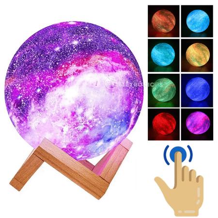 Imagem de Luminária 3D Sensor Touch Lua Cheia 16 Cores RGB 13cm USB Para Decoração LEY2144