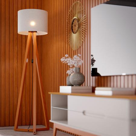 Imagem de Luminária Abajur de Chão Tripé Madeira Com Cúpula em Linho Classic