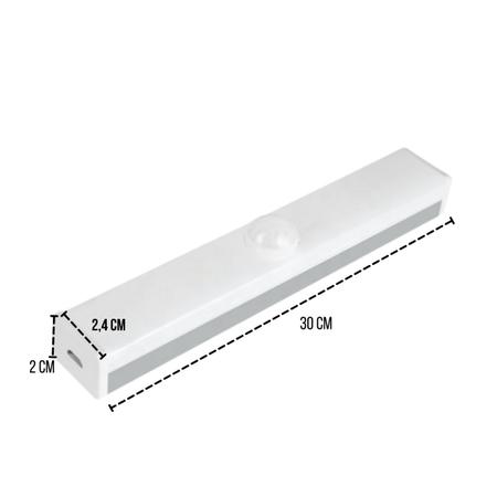 Imagem de Luminária Barra Led Sobrepor USB Luz Branco Frio Ou Quente De 30CM Com Sensor De Presença Para Armários Closets Nichos