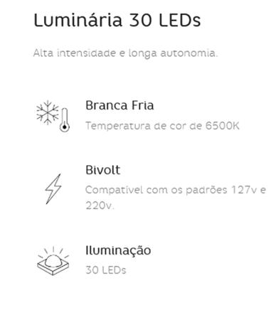 Imagem de Luminária de Emergência 30 LEDs Bateria De Litio Elgin