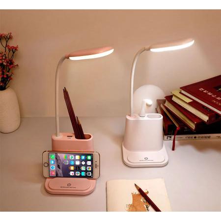 Imagem de Luminaria De Mesa Led Articulada Sem Fio Recarregável Carregador Celular Porta Lápis Caneta USB power bank